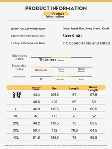 Detailed size chart for men hooded jacket showing chest and shoulder measurements