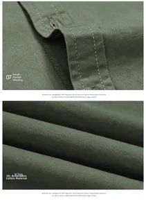 Détail des coutures professionnelles sur la chemise décontractée en coton vert olive