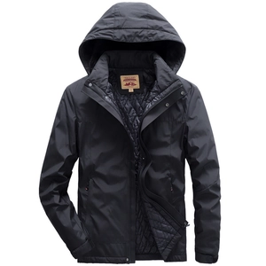 Men's winter thickened hooded jacket with windproof design and warm quilted lining in black