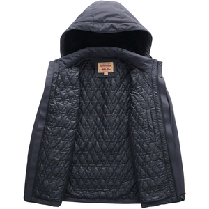 Men's thickened winter hooded jacket in charcoal grey with quilted thermal lining