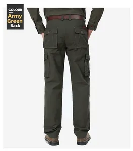 Vue arrière du pantalon cargo homme vert armée avec poches à rabat boutonné et coupe droite