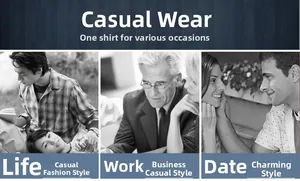 Versatile men's long sleeve cotton shirt shown in casual, office, and date settings