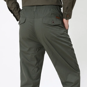 Men's Casual Cotton Chino Pants With Elastic Waist Straight Leg Solid Color Trousers For Daily Business Wearing Men Bottoms
