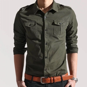 Chemise militaire tactique vert olive à manches longues avec poches poitrine pour hommes
