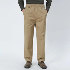 Classic straight-leg khaki casual pants for men featuring elastic waist and twill cotton fabric