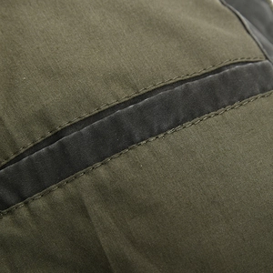Men's olive green stand collar cotton jacket with durable reinforced stitching detail