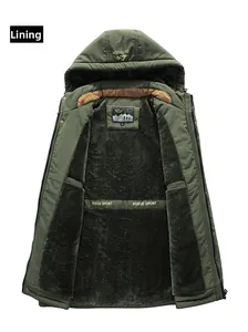 Close-up of military green outdoor vest featuring thick dark grey fleece lining detail