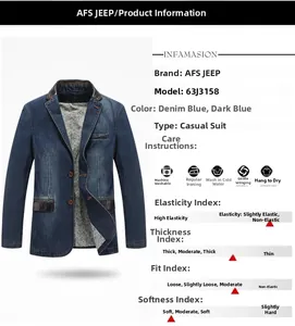 Dettaglio del blazer casual in denim blu con colletto in pelle e fodera floreale