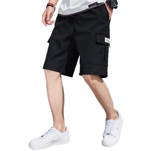 Mens black cargo shorts with utility pockets and drawstring waist for summer wear