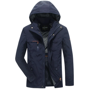 Dunkelblaue Herren-Outdoor-Kapuzenjacke mit atmungsaktivem Mesh-Futter im Loose-Fit