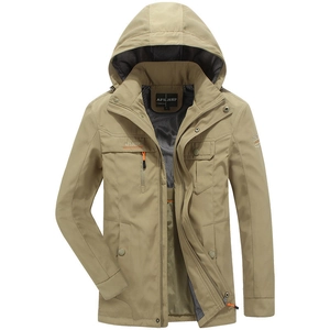 Herren-Windjacke mit Kapuze in Khaki, Reißverschlusstaschen und verstellbaren Bündchen