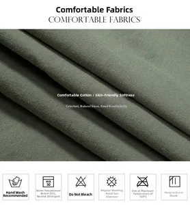 Close-up of gray-green twill cotton fabric showing breathable texture and soft material