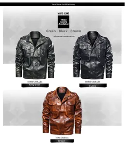 Detailed comparison of army green, black, and brown faux leather motorcycle jackets for men