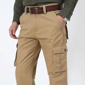 Pantalon Cargo Décontracté pour Hommes Multi-poches Jambe Droite en Coton Style Militaire Pantalon de Travail