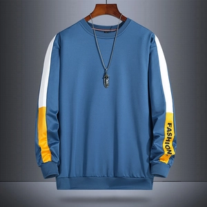 Men's Fashion Color Block Sweatshirt Casual Long Sleeve Pullover Polyester Patchwork Letter Print Thin Crewneck Top Streetwear