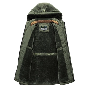 Men's army green fleece lined hooded vest jacket with warm faux shearling lining
