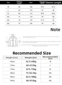 Detailed size chart for Men's MA1 Flight Bomber Jacket with dimensions M to 4XL