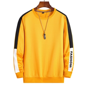 Men's yellow crewneck sweatshirt with color-block sleeves and fashion letter print