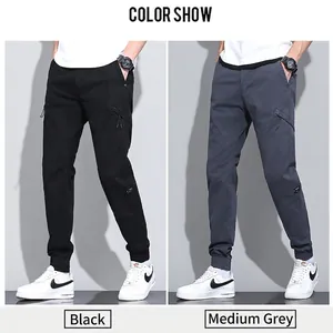 Pantalon cargo pour homme noir et gris anthracite avec poches multiples et chevilles élastiques