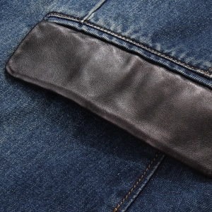 Giacca casual da uomo in cotone con patchwork in denim e pelle e cuciture a vista