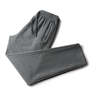 Men's dark grey cotton sweatpants with elastic drawstring waist and side pocket logo