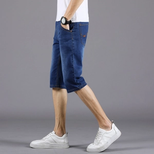 Men's relaxed fit denim shorts in dark blue wash with casual summer styling