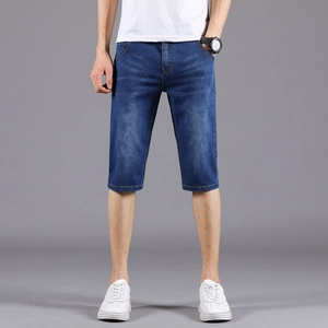 Classic men's blue denim shorts in a straight fit with casual washed finish