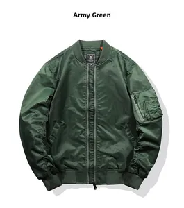 Detailed macro view of army green flight jacket with ribbed collar and metal zipper