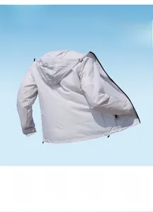 Détails d'une veste de protection solaire légère avec icônes techniques et capuche