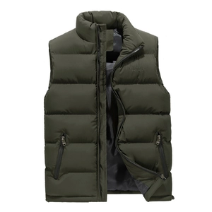 Gilet imbottito uomo vestibilità slim verde oliva con collo alto e tasche con zip
