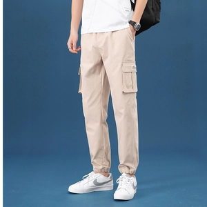 Men's Casual Cargo Pants Cotton Blend Multi Pocket Jogger Pants Streetwear Elastic Cuff Trousers For Men Everyday Wear