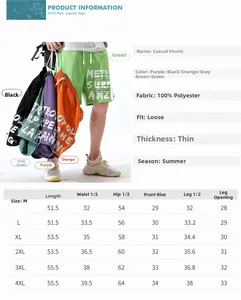 Tableau des tailles pour shorts cargo homme avec mesures détaillées pour l'été