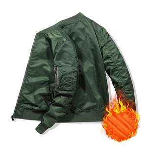 Army green bomber jacket for men featuring quilted lining and tactical sleeve pocket