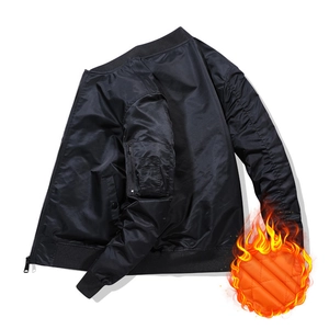 Men's black MA-1 flight jacket with orange quilted lining and windproof nylon fabric
