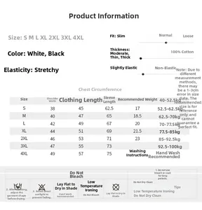 Detailed size chart for men's cotton T-shirt from S to 4XL with measurement guide