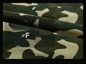 Detail of wrinkle-resistant cotton camouflage fabric showing durable twill weave texture