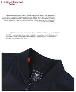 Detail shot of MA-1 bomber jacket featuring a knitted baseball collar and orange lining