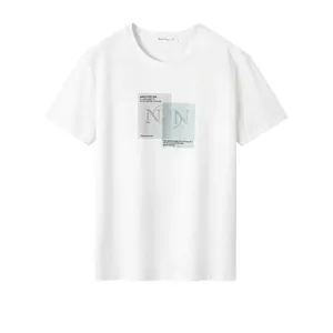 White cotton T-shirt with square artistic print and ARGUTECOR lettering for men