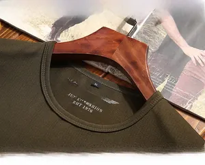 Detail view of military green cotton T-shirt showing breathable mesh texture and crew neck