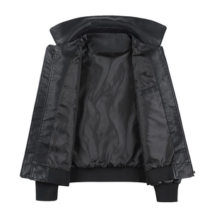 Classic men's black PU leather biker jacket featuring a lapel collar and zip closure
