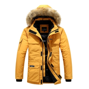Men's winter parkas with heavy padding, faux fur hood and multi-pocket cargo style