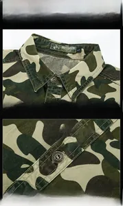Close-up of cotton camo shirt featuring point collar and durable fashion buttons