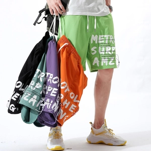 Short Cargo Décontracté pour Homme Streetwear Imprimé Alphabet Taille Élastique Cordon de Serrage Mélange d'Acétate Été