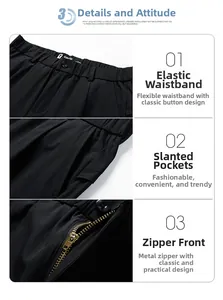 Détail de la taille élastique avec bouton et fermeture éclair en métal sur short noir