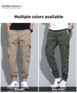 Detailed view of cargo pants featuring large flap pockets and elastic drawstring waist