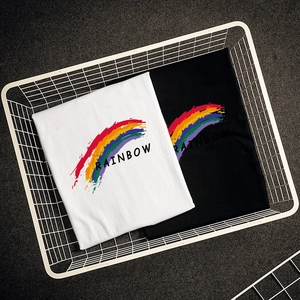 Men's cotton casual short sleeve T-shirt with rainbow print in storage basket