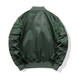 Army green MA-1 bomber jacket for men featuring a classic ribbed trim and pleated back