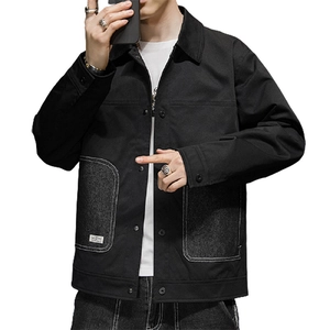 Men's casual black utility jacket with flap pockets and button closure in workwear style