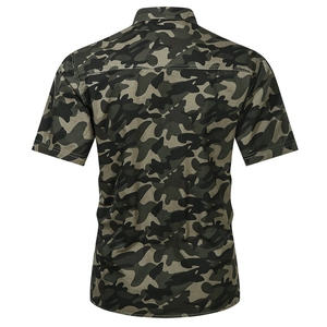 Men's cotton casual short sleeve camo shirt with jungle camouflage pattern on back view