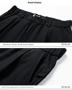 Détail de la taille élastique et des poches latérales d'un short décontracté noir pour hommes